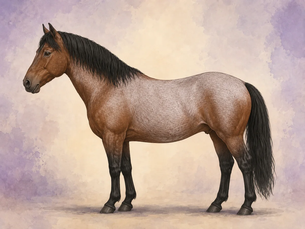 Bay roan: Roan pa brun bunn: en rodgra kropp med svarte points.