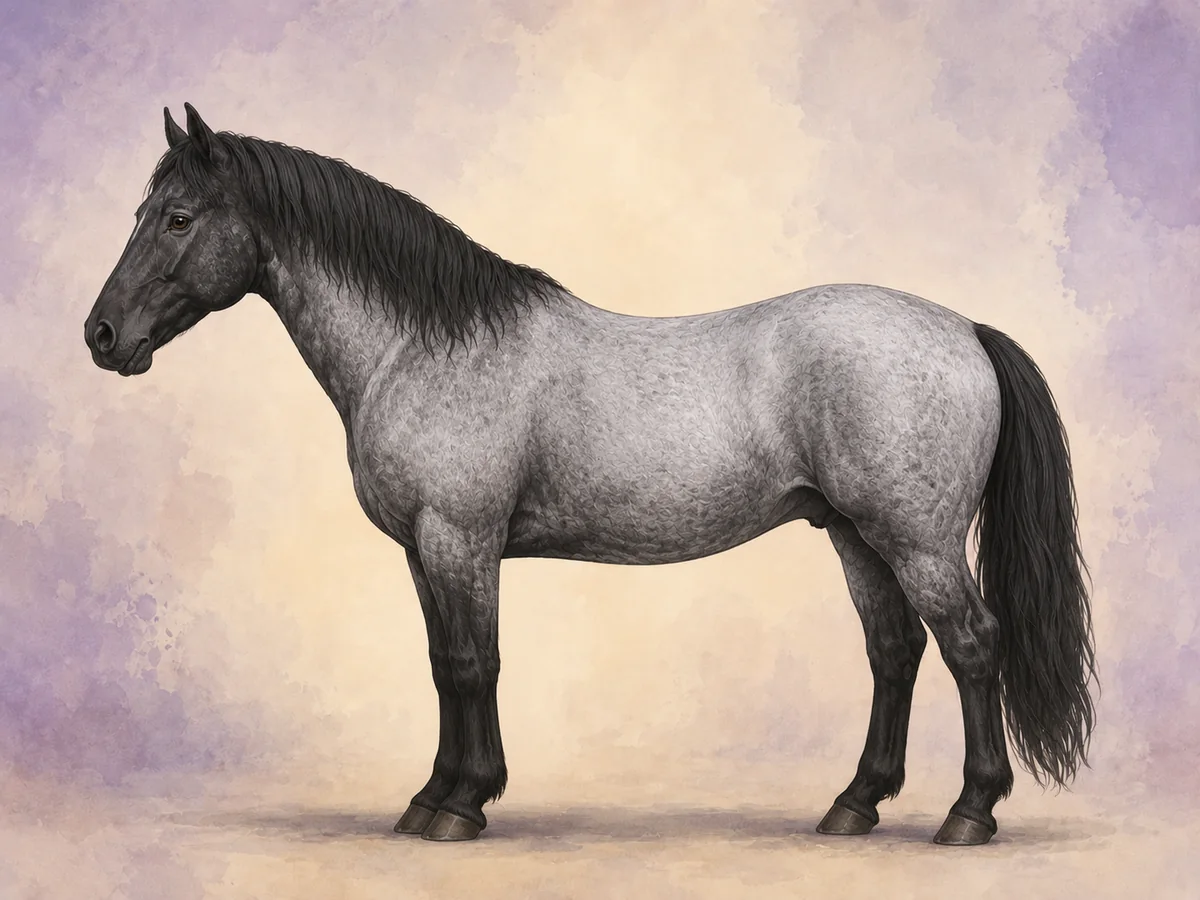 Blue roan: Roan pa svart bunn: en blagra kropp med svart hode og bein.