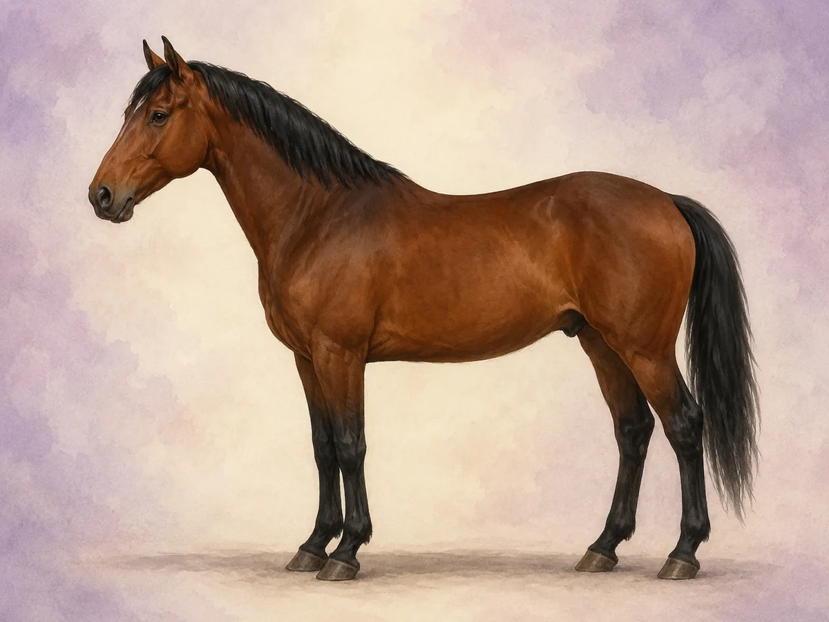 Brun: En brun hest har en brun kropp med svart man, hale og nedre bein.