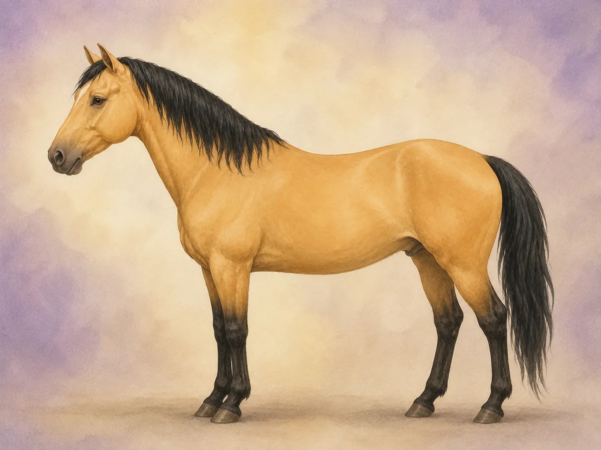 Buckskin: En buckskin har en gyllen kropp med svart man, hale og nedre bein.