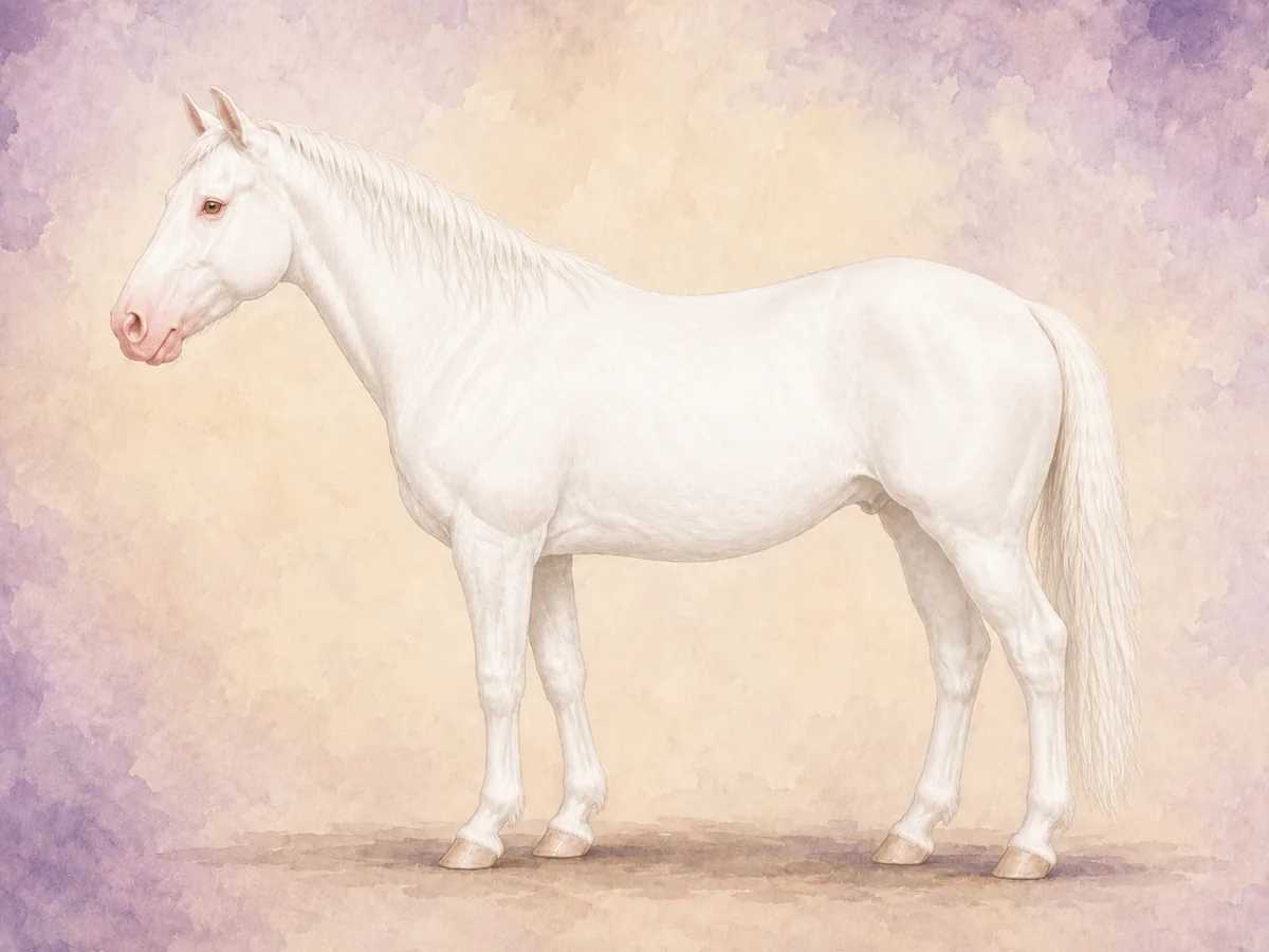 Dominant white: En gruppe gener som gir mye til helt hvitt, med rosa hud men morke oyne.