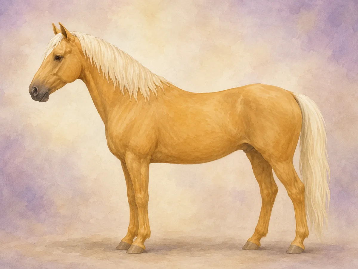 Palomino: En palomino kjennes igjen pa den gylne pelsen med lys, nesten hvit man og hale.