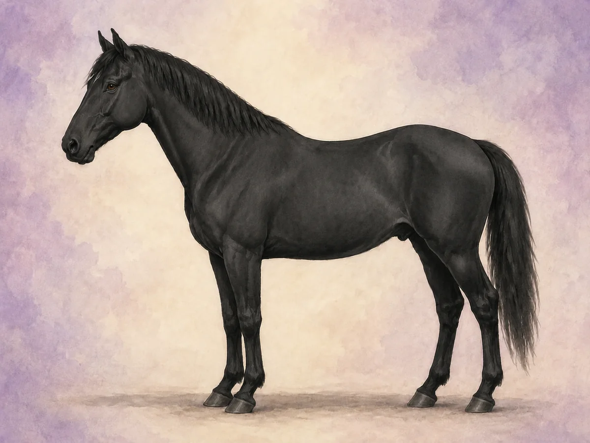 Smoky black: En svart hest med ett enkelt cream-gen; ofte umulig a skille fra vanlig svart.