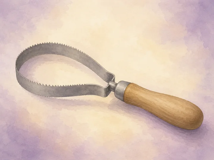 Fellwechselmesser: Ein Fellwechselmesser ist eine Schlaufe oder ein Band mit kleinen Zähnen, um loses Winterfell während des Fellwechsels zu entfernen.