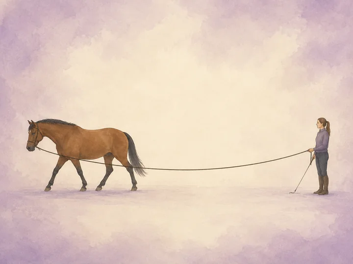 Lunging basics: Lunging is working the horse on a circle around a stationary handler on a long line.