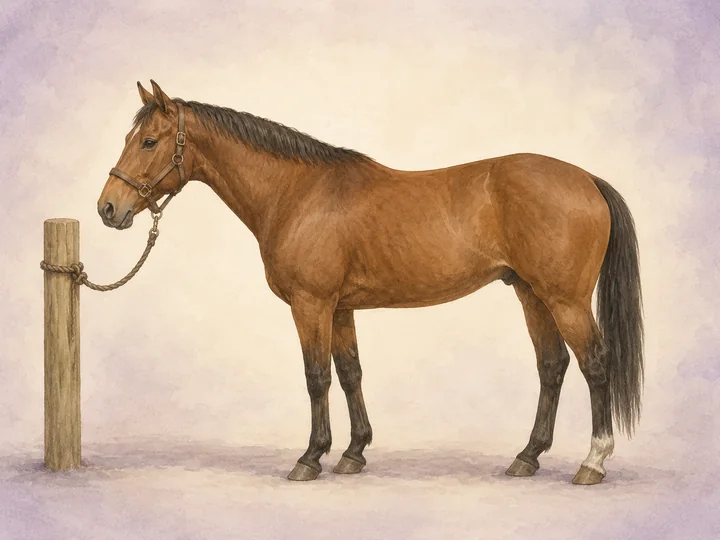 Tying up safely: Tie to a strong fixed point with a quick-release knot or safety clip, always to the halter.