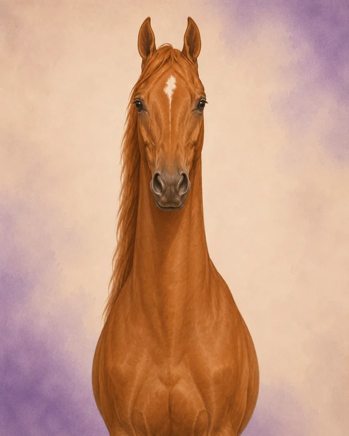 Portrett forfra av American Saddlebred som viser rasens karakteristiske hode og hals.