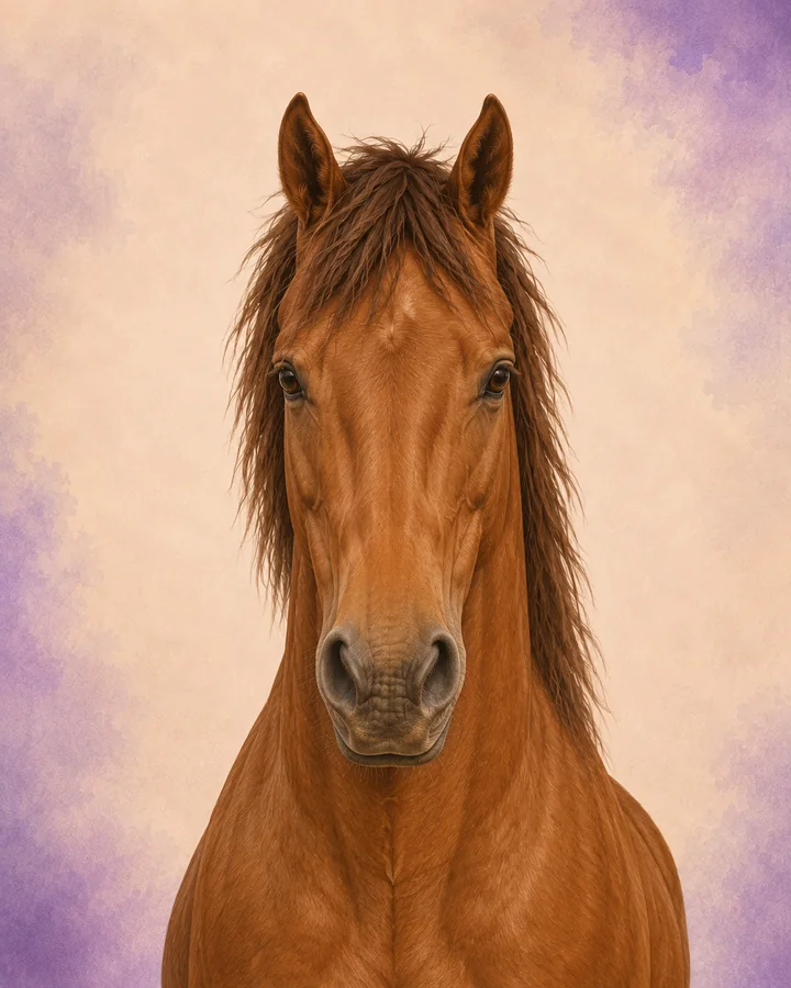 Portrett forfra av Brumby som viser rasens karakteristiske hode og hals.
