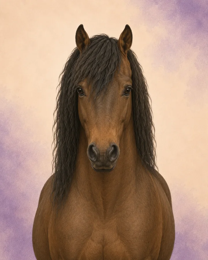 Portrett forfra av Dartmoor som viser rasens karakteristiske hode og hals.