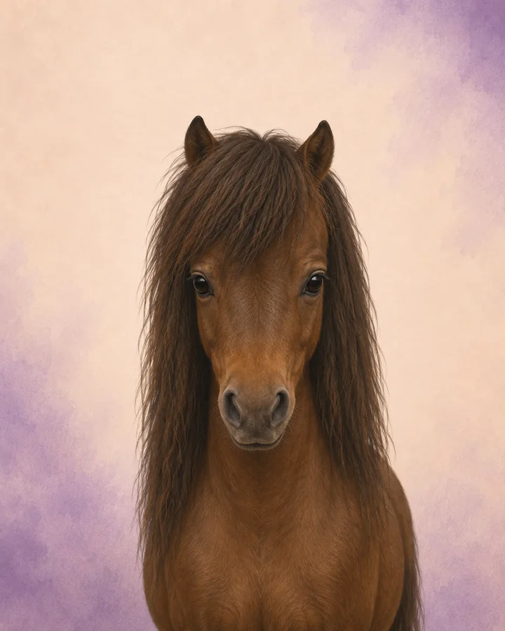 Portrett forfra av Falabella som viser rasens karakteristiske hode og hals.