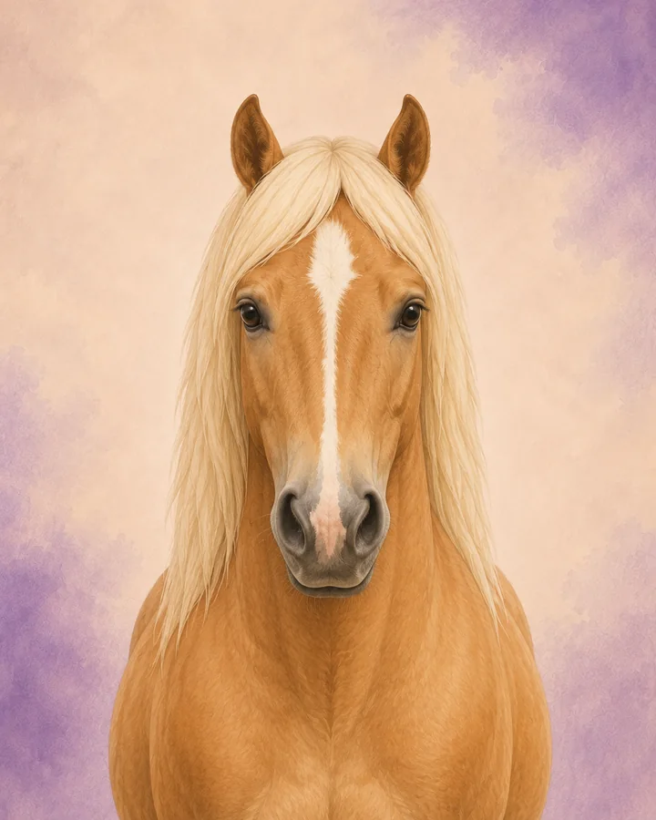Portrett forfra av Haflinger som viser rasens karakteristiske hode og hals.