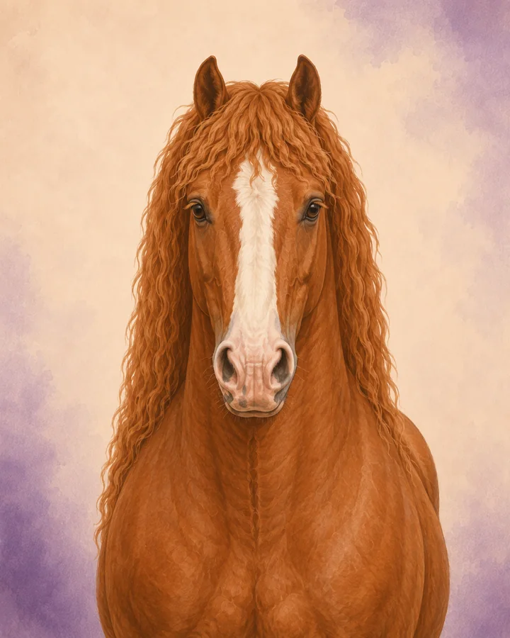 Porträtt framifrån av Welsh Cob som visar rasens karakteristiska huvud och hals.