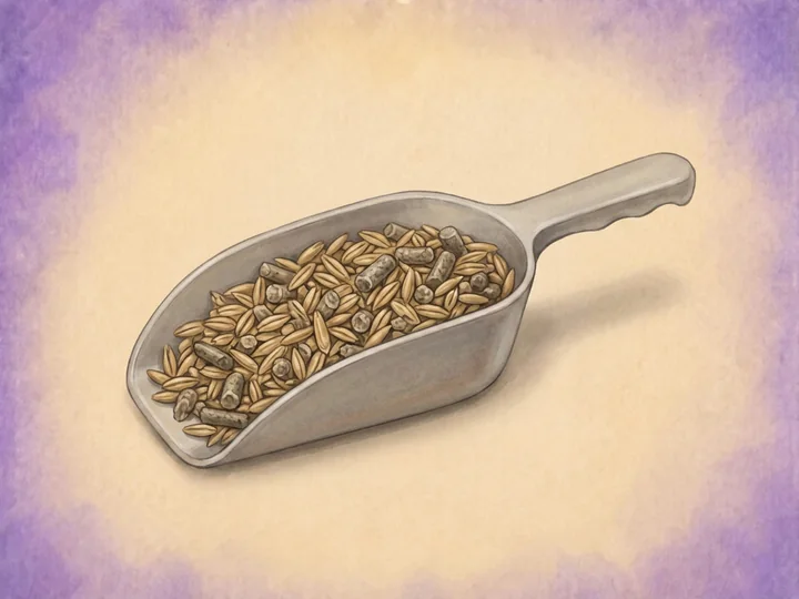 Concentres: Les concentres sont le terme collectif pour les aliments complémentaires riches en énergie tels que les céréales et les granules ou mueslis composes. Ils complètent le fourrage grossier, mais ne le remplacent jamais.