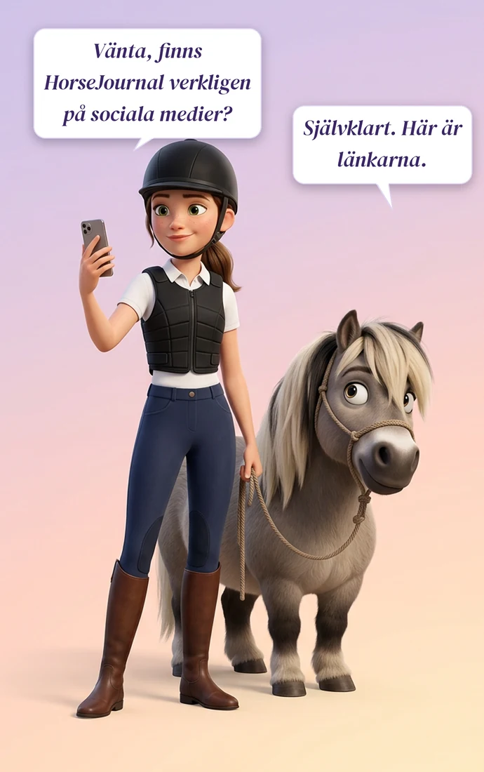 Jane frågar om HorseJournal verkligen finns på sociala medier; Saga svarar att länkarna finns här.